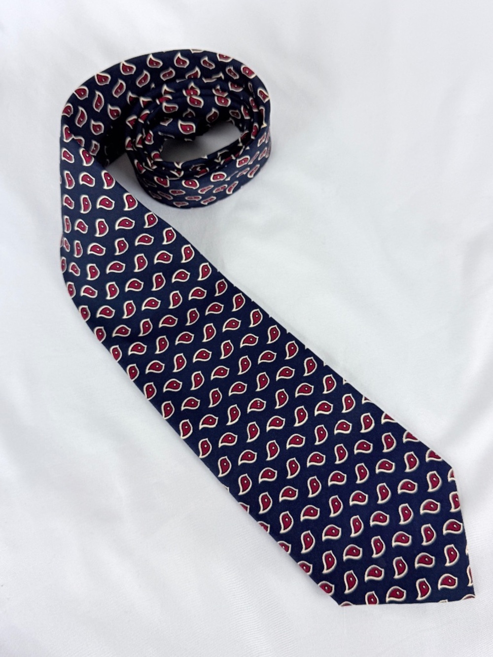 1980s Ralph Lauren Polo Silk Necktie USA Red White Teardrops on Blue Excellent